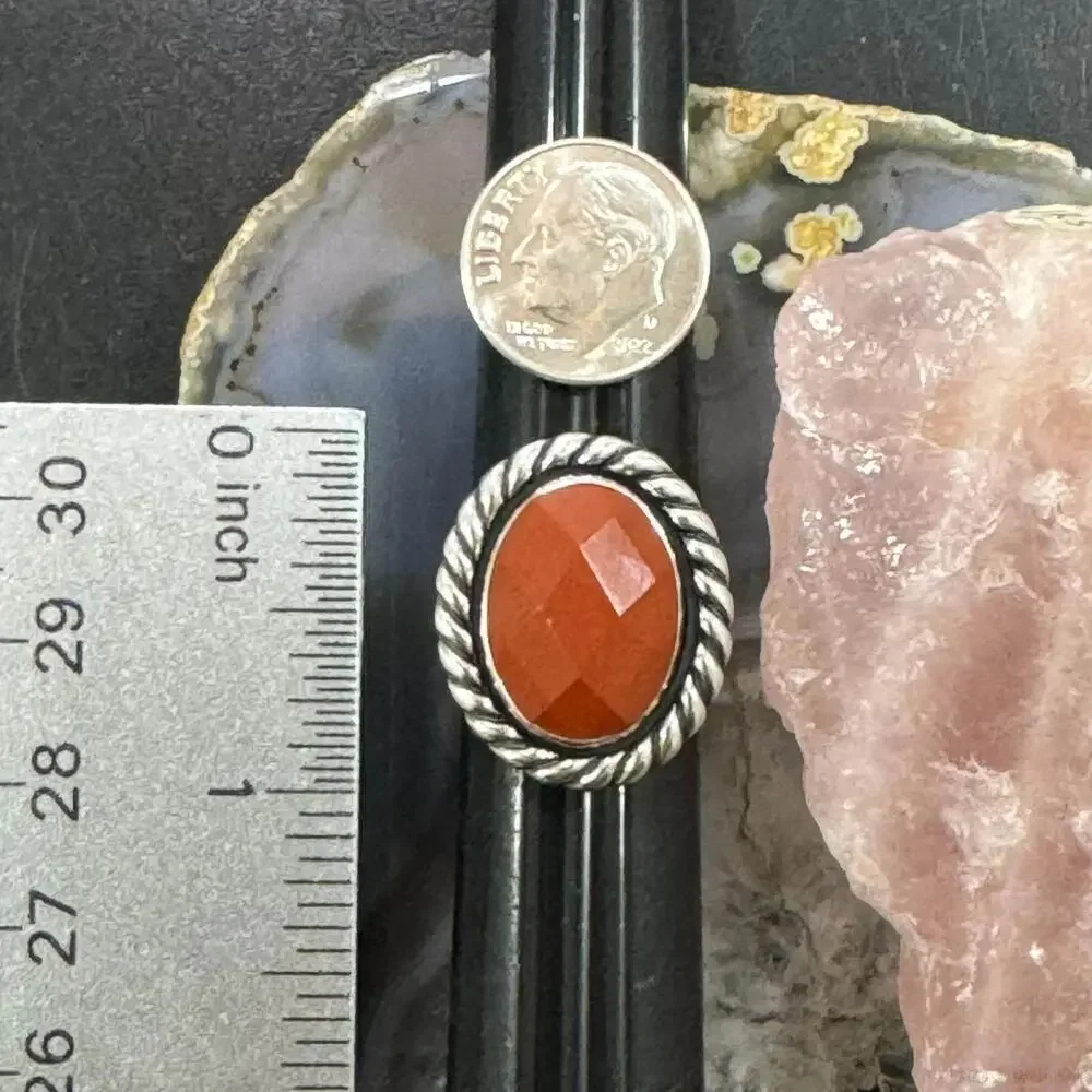 Carolyn Pollack Sterling Silver Oval Faceted Carnelian Ring Size 6.5 For Women